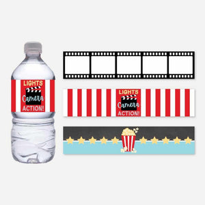 Hollywood Movie Night Bottle Label Water Bottle Labels Birthday Party Supplies-15pcs