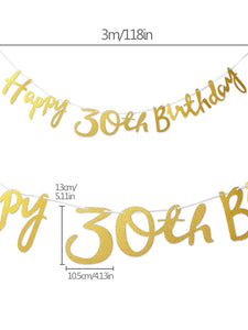 Happy 30th Birthday Gold Glitter Banner