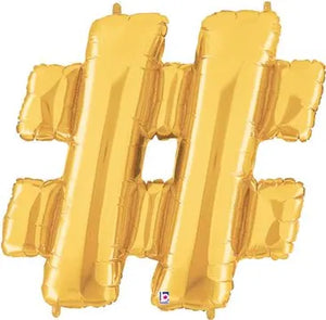 40in Hashtag Foil Balloon Gold